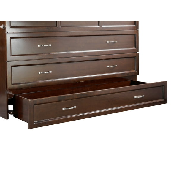 Murphy Bed Chest Queen - Fold Out Bed with Charging Station, Space Saving Furniture, Antique Walnut Finish