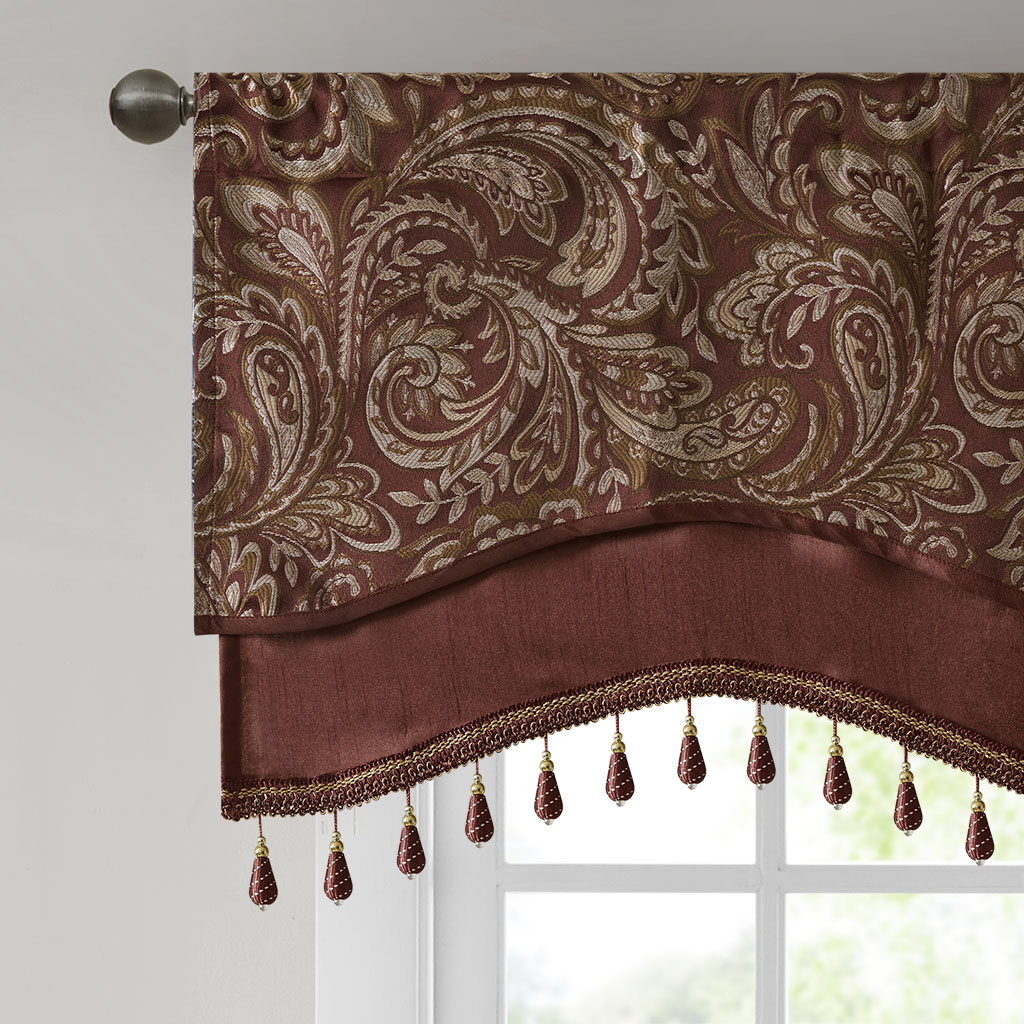 Gracie Mills Thornton Paisley Jacquard Window Valance with Beads trimming - GRACE-11010