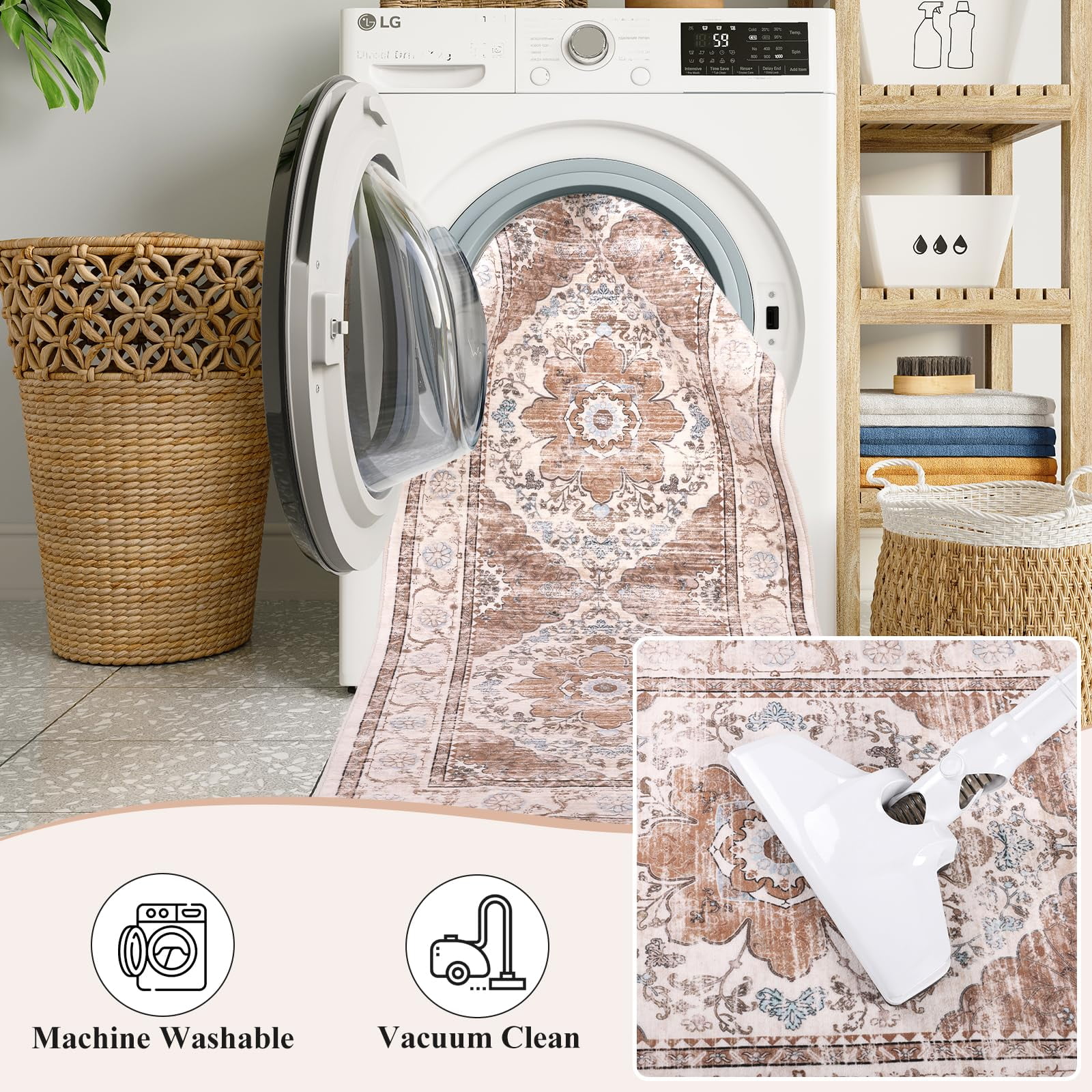 Findosom 2'x10' Runner Rugs for Hallway Machine Washable Runners Rug,Vintage Runner Rug Non Slip Kitchen Runner Rug Medallion Carpet Runner for Bedroom Laundry Entrance,Orange