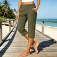 thumbnail image 2 of CUZIBR Womens Capri Yoga Pants With Pocket High Waist Baggy Slim Fit Workout Stretch Pants Trendy Gym Running Everyday Activewear Comfort Party Bottoms,Army Green,L, 2 of 4