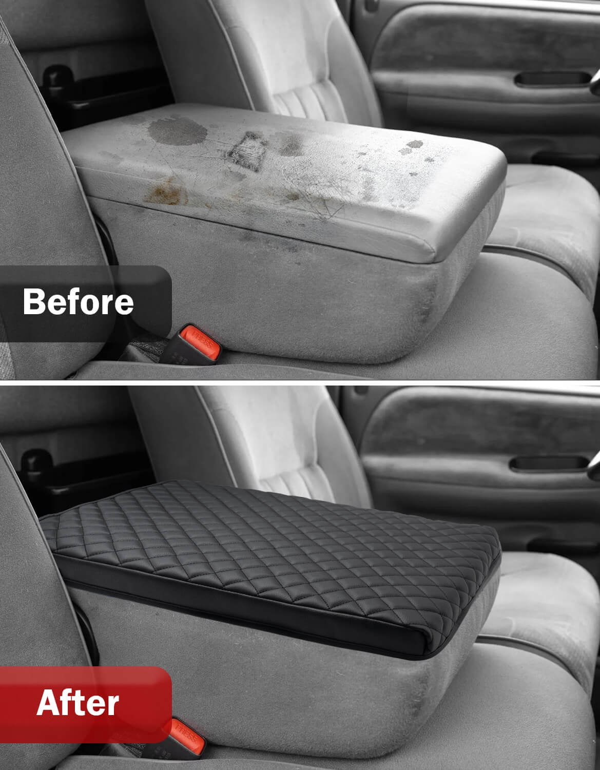 KBH Center Console Cover for 1994-2001 Dodge Ram 1500 2500 3500 Accessories, 19"x15" Jump Seat, Black Leather Armrest Lid Cushion Pad for Truck Interior