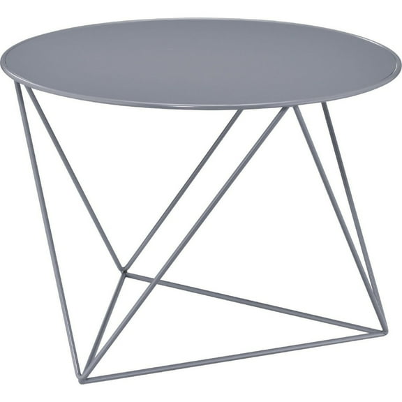 Benjara Accent Table with Open Geometric Base and Round Top, Gray