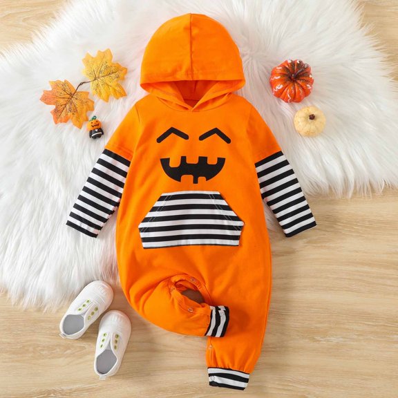 Newborn Baby Girl Boy Halloween Outfit Long Sleeve Hooded Romper Jumpsuit Baby Girl Boy Fall Clothes