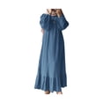 thumbnail image 5 of Quixlent Women Dress Round Neck Puff Long Sleeve Loose Fit Maxi Dress with Layered Ruffle Hem Puff Sleeves Holiday Wear, 5 of 8