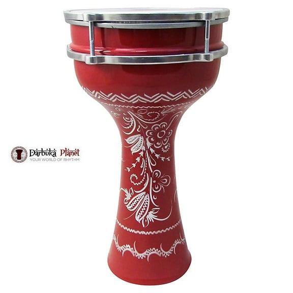 The ZAZA Percussion The 16'' Red Lotus Aluminum Darbuka Doumbek.