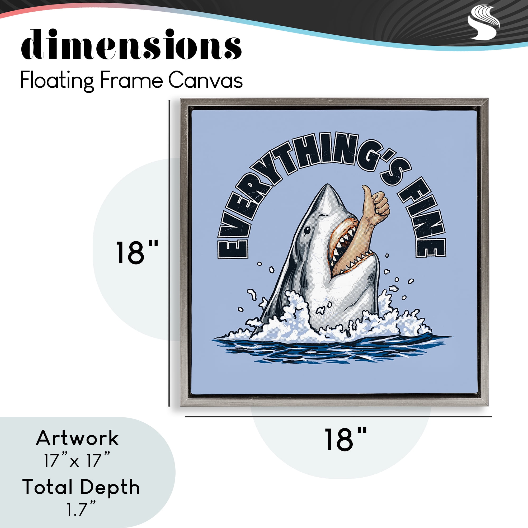 Everything's Fine Shark Bite Gray Framed Floater Canvas Wall Art, design by Jedco Brands Inc.