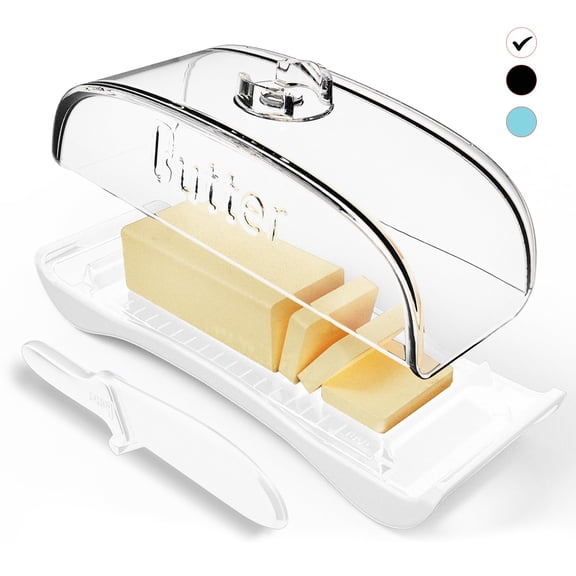 Butter Dish with Lid and Knife ，BPA-Free Plastic Butter Container for Countertop , and Freezer Safe - Perfect for East and West Coast Butter-White Color