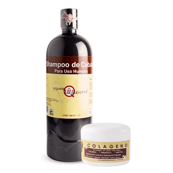 Shampoo de Caballo Negro 1L con Colágeno Chico 60gr - Yeguada la Reserva Yeguada la Reserva Ideal para Todo Tipo de Cabello/Estimula el Crecimiento, Fortalecimiento y Brillo