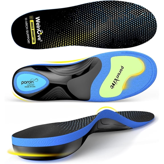 Welnove Work Boot Insoles for Plantar Fasciitis – Heavy Duty Orthotic Inserts for Pain & Fatigue Relief, Standing All Day – High Arch Support for Flat Feet, Achilles Tendonitis, Men Women (L)