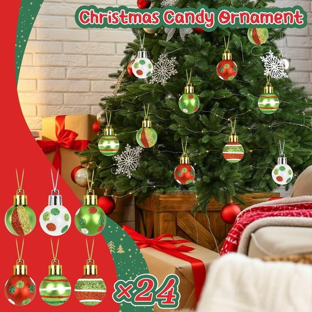 Juego de 24 Adornos Navideños de Plástico Mate de 3 Cm | Bolas Decorativas Navideñas Coloridas para Árbol de Navidad | Colgantes Festivos Duraderos para Coronas, Repisas y Chimeneas. Idea de Regalo.