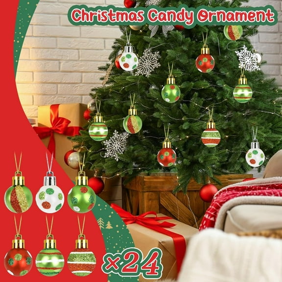 Matte Christmas Ornaments, 24-Pack Small Plastic Ball Decorations for Xmas Tree, Colorful Holiday Decor Set for Home Party Festive Gift(A-24pc)
