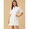 thumbnail image 2 of INSPIRE CHIC Women's Casual Short Sleeve Solid Color Button Down Shirt Dress, 2 of 6