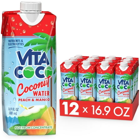 Vita Coco Coconut Water, Peach Mango, 16.9 fl oz Tetra (Pack of 12)