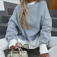 thumbnail image 2 of ZOELNIC Women's Striped Sweatshirt Long Sleeve with Side Slit, Casual Crewneck Pullover Top, 2XL, 2 of 9