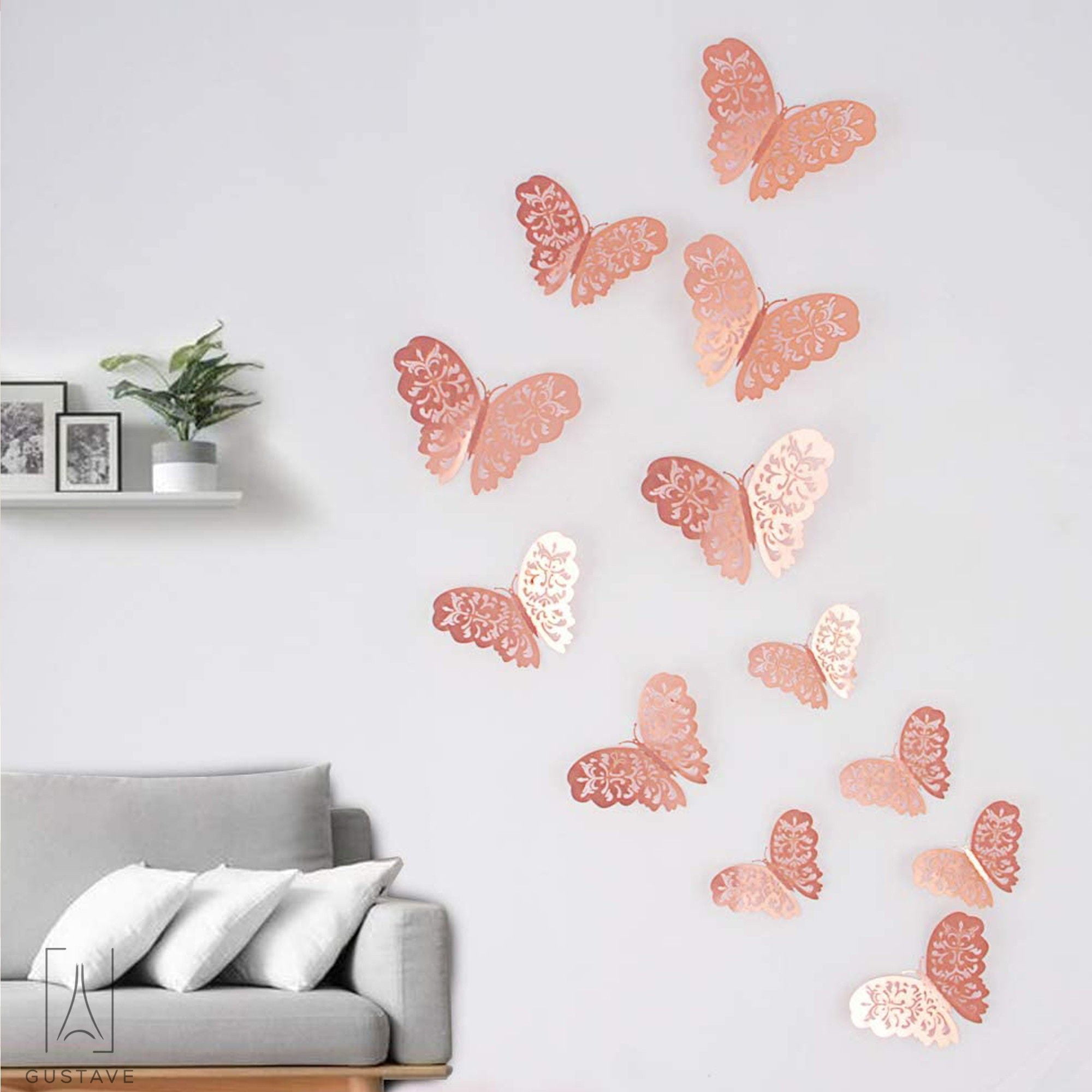 Wall Sticker Butterfly Dragonfly Home Decor Rose Gold Home Decorations Removable