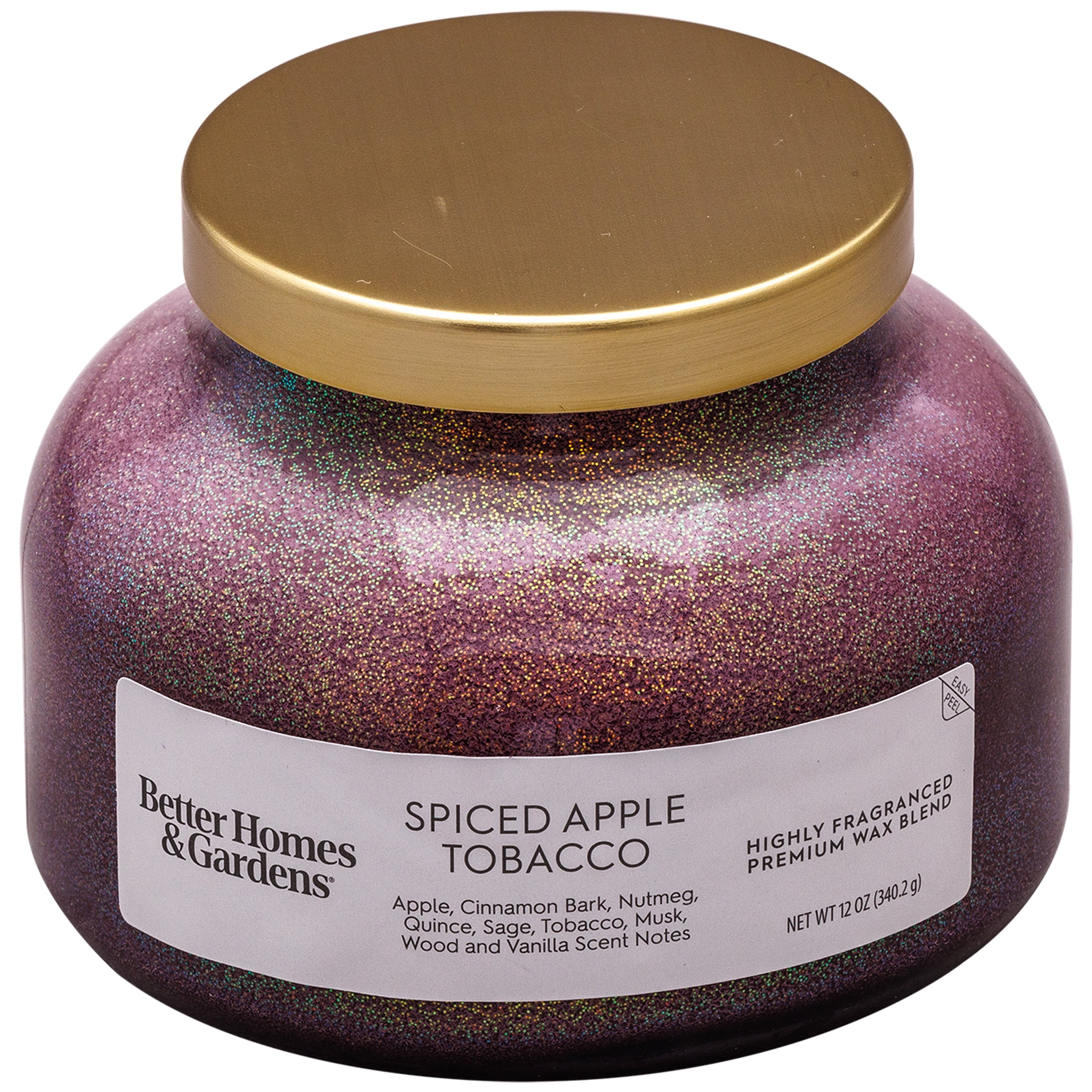Better Homes & Gardens 1-Wick Holiday Scented Glitter Jar Candle, Spiced Apple Tobacco, 12oz.