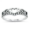 thumbnail image 1 of Cute Filigree Swirl Crown Open Heart Promise Ring .925 Sterling Silver Band Jewelry Female Size 5, 1 of 4