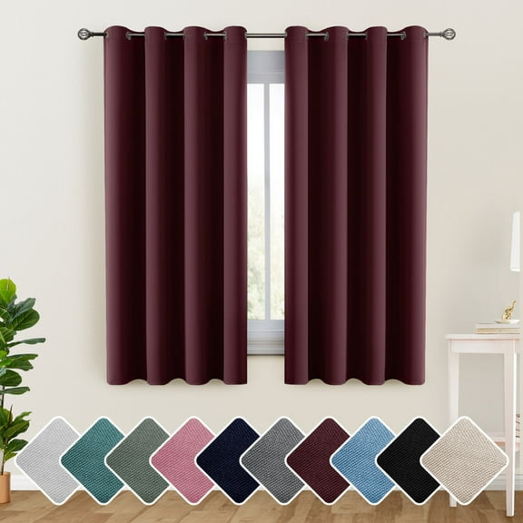 Lux Decor Blackout Curtains Set of 2 for Living Room, Thermal Insulated Bedroom Drapes, Noise-Reducing & Light Blocking Curtains, 52"x63" Burgundy