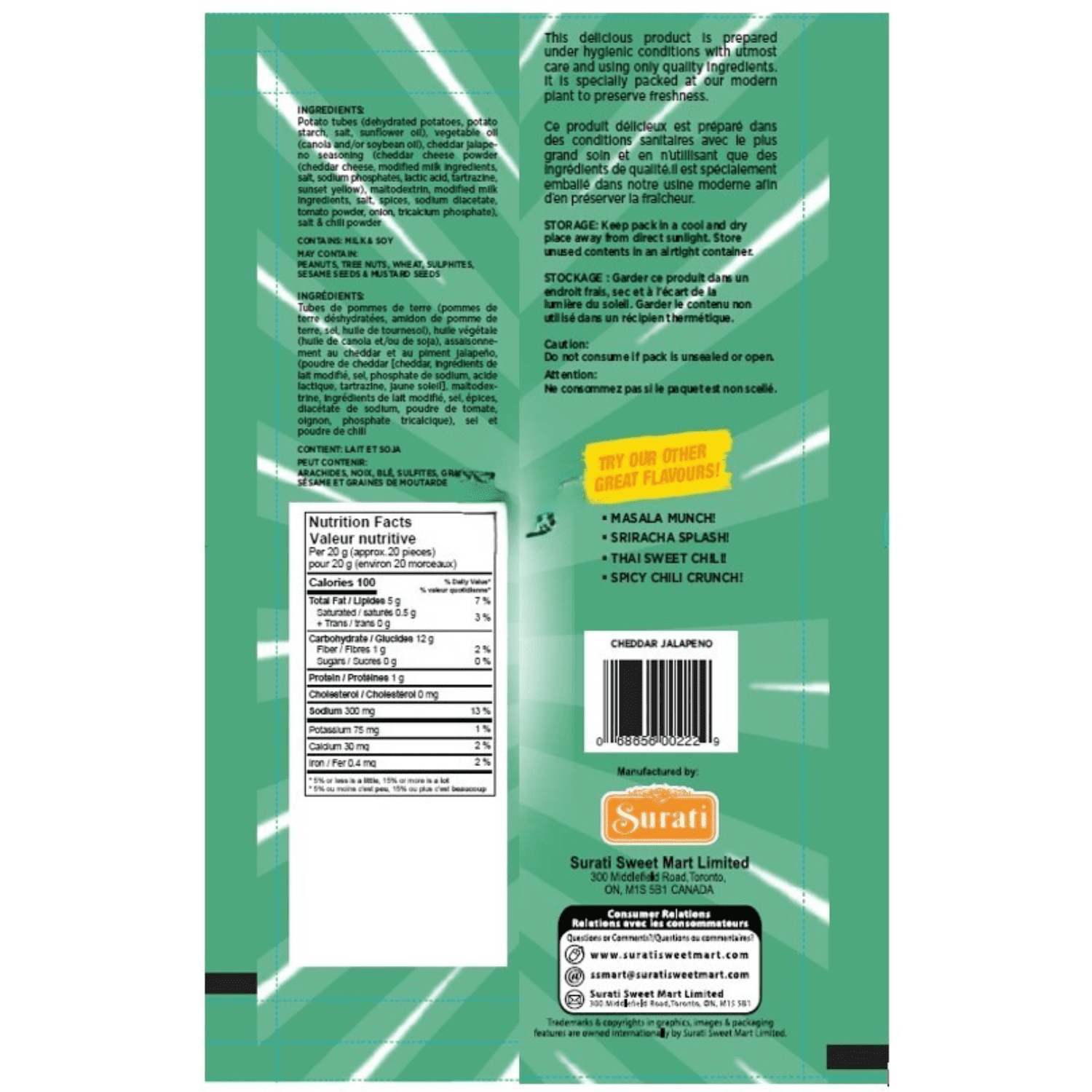 Surati Cheddar Jalapeno Tubes, 80g