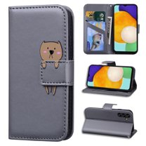 Feishell Case for Samsung Galaxy A14 5G (6.6 inch),Cartoon Animal Magnetic Buckle Folio Credit Card Slots Shockproof PU Leather Flip Kickstand Anti-Scratch Wallet Phone Case,Gray