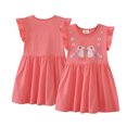 thumbnail image 2 of AJZIOJIRO Robe Décontractée pour Filles Tout-Petits Été Couleur Unie Robe Imprimée Adorable pour Enfants Confort Robe Ample en Coton, 2 of 9