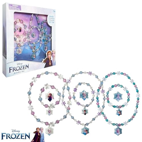 LUV HER Frozen Girls Jewelry Set - Dress up 9 Piece Toy Jewelry Box Set with Bead Necklace, Bracelet and Ring - Play Accessories - Ages 3+