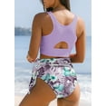 thumbnail image 5 of SHEWIN Women Bikini Sets Two Piece Swimsuits Floral Print Bathing Suits High Waisted Bikini Swimwear Racerback Tops with Bottom, 5 of 6
