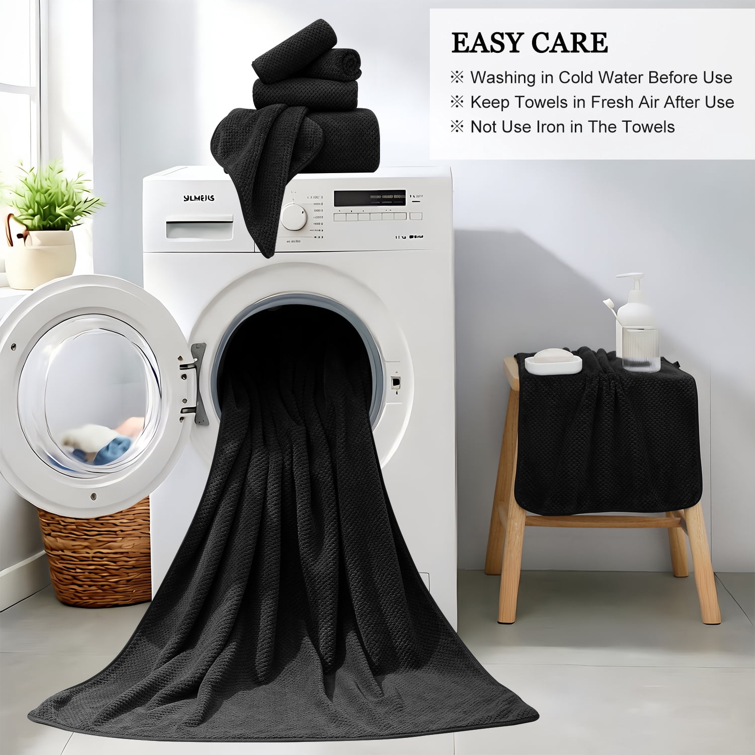 Kebury 6 Pack Bath Towels Set, 27"x55" Bath Sheets Towels Set For Adults, Mid-size Bathroom Towel Ultra Soft Microfiber Quick Dry Highly Absorbent Shower Towel Spa Hotel Use (Black)