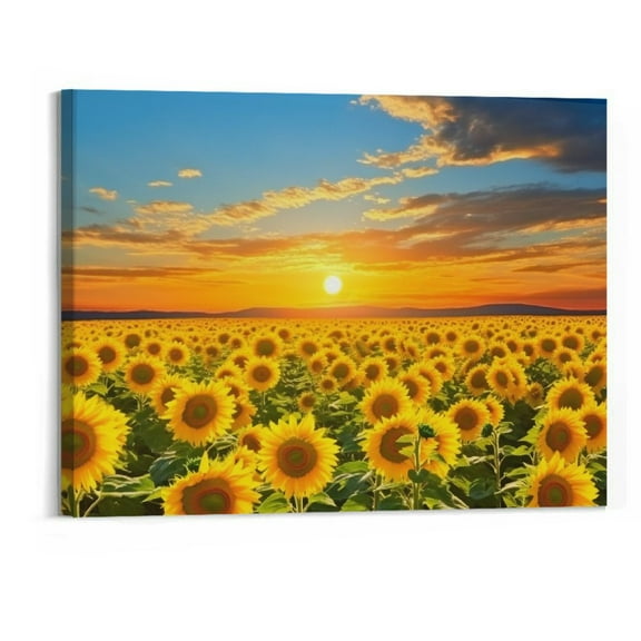 Shiartex  Sunflower Canvas Wall Art Sunrise in Field Landscape Picture Painting Print Modern Living Room Decor,Framed Ready to Hang 20x16inch