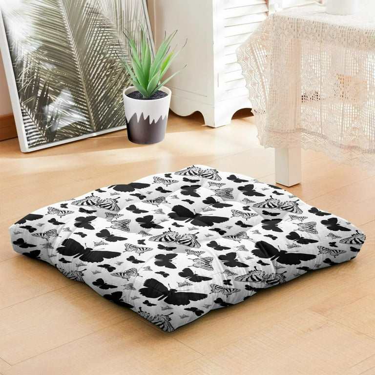 Japanese-Style Zabuton Floor Cushion Romantic Watercolor Butterfly