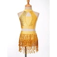 thumbnail image 2 of TTAO Kids Girls Halter Neck Tank Top With Sequins Fringe Shorts Set Modern Jazz Latin Samba Performance Clothes Yellow 12, 2 of 7
