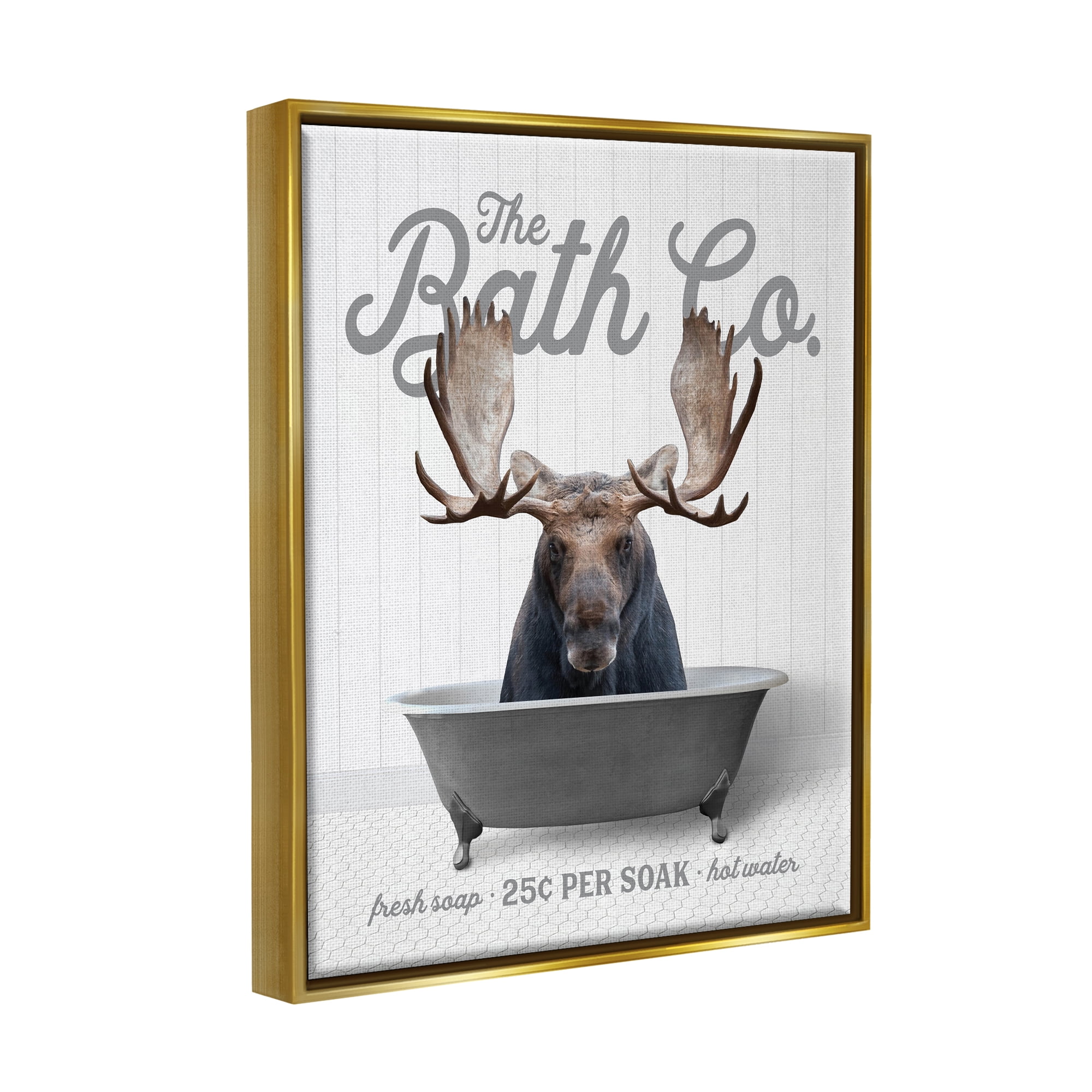 Stupell Industries Moose in Tub Animals & Insects Painting Gold Floater Framed Art Print Wall Art, 25 x 31