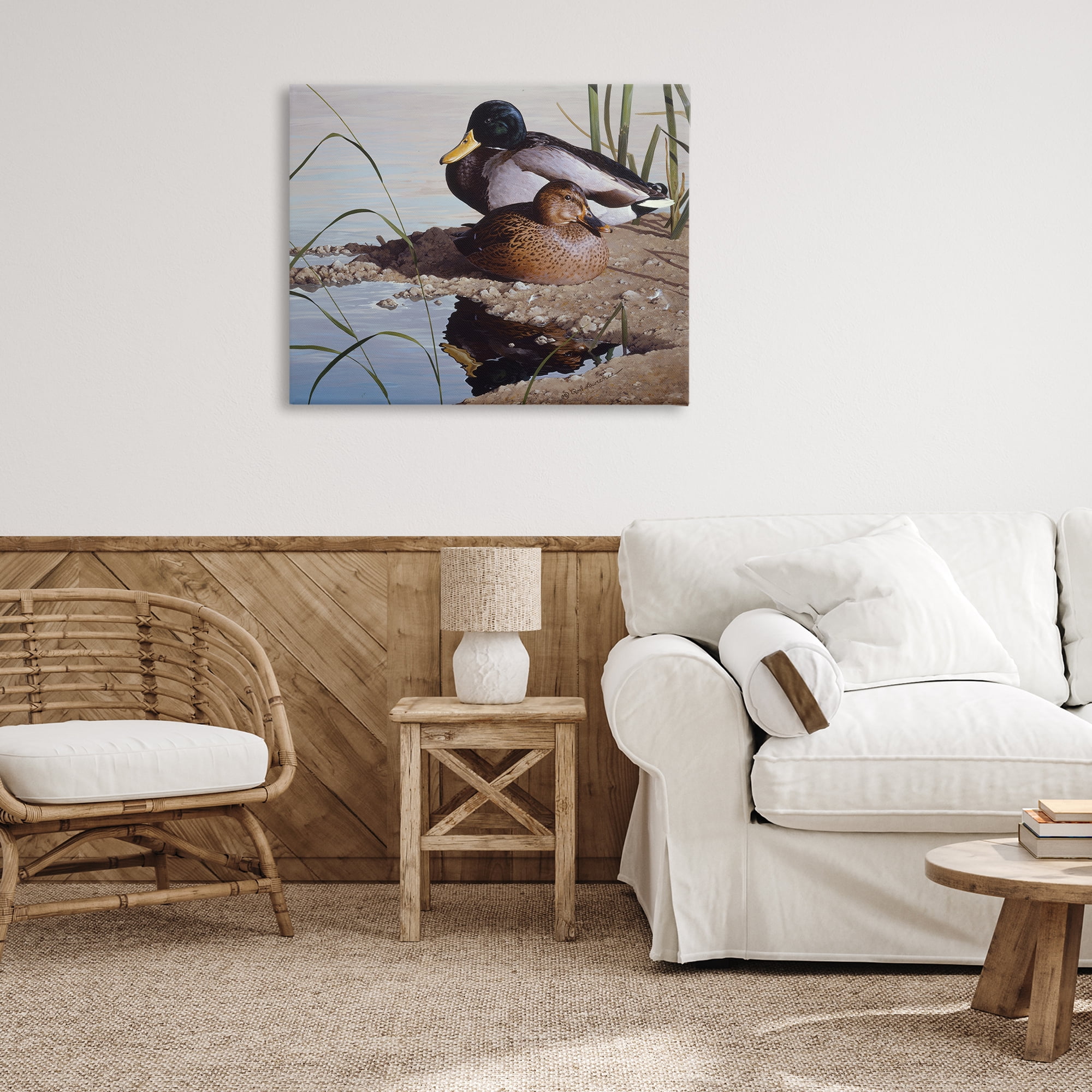 Stupell Industries Two Ducks Water's Edge Animals Painting Wrapped Canvas Art Print Wall Art, 40 x 30