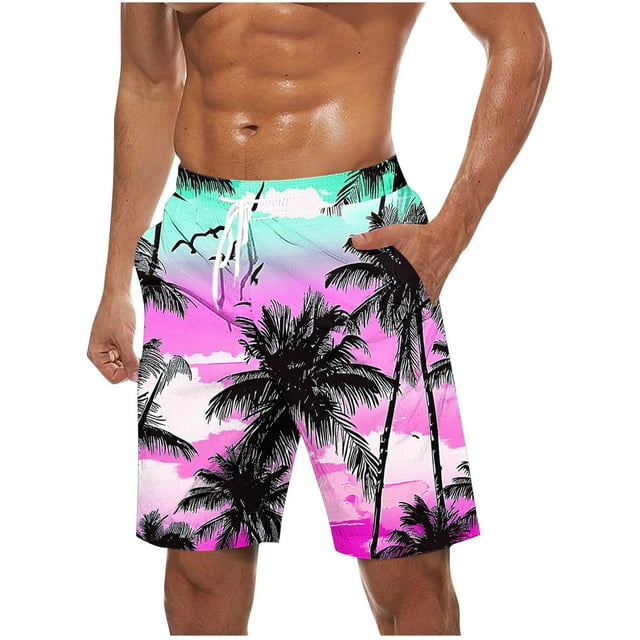 Mens Pantalones Cortos Cintura Elástica con Bolsillos Pantalones Cortos de Impresión de la Moda Casual, Pantalones de Playa de Cintura Elástica con Bolsillos, Poliéster