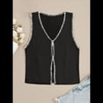 thumbnail image 4 of Chaleco de Punto de Crochet con Botones Y2K para Mujer, Sin Mangas, con Aberturas, Estilo Vintage, Informal, con Cuello en V. Negro XL, 4 of 6