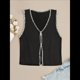thumbnail image 4 of Chaleco de Punto de Crochet con Botones Y2K para Mujer, Sin Mangas, con Aberturas, Estilo Vintage, Informal, con Cuello en V. Negro XL, 4 of 6
