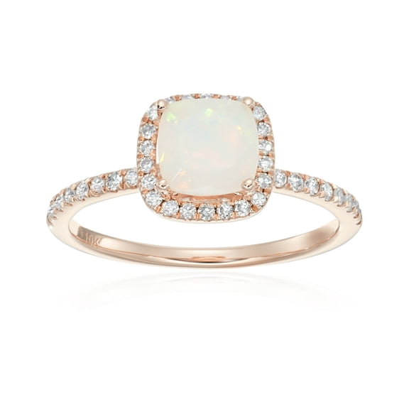 Pinctore 10k Rose Gold Ethiopian Opal and Diamond Halo Engagement Ring