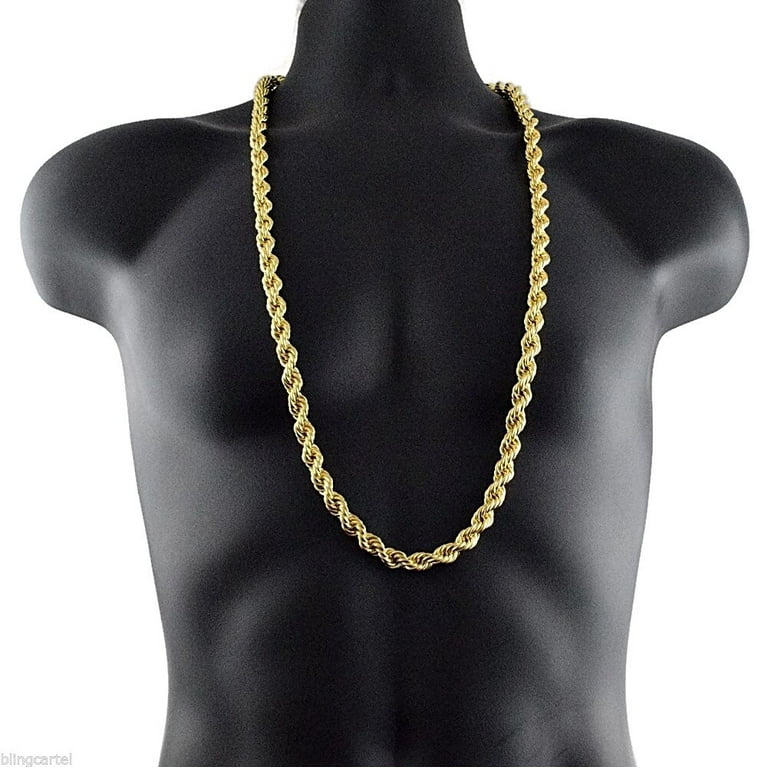 Mens 14K Gold Plated Rope 36 inch inch x 25mm Wide Hip Hop Chain Huge Hollow Dookie 1980's Rapper Necklace, Men's
