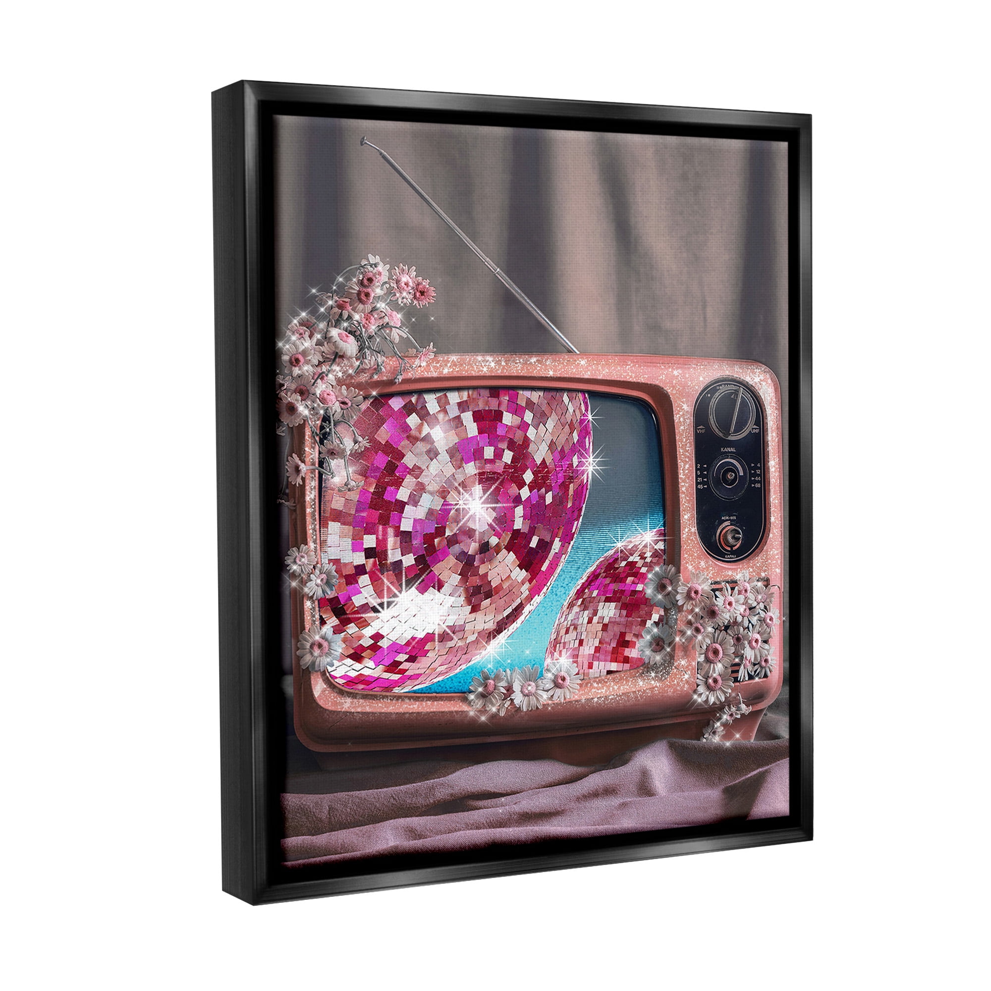 Stupell Industries Disco Vintage Television Novelty Painting Black Floater Framed Canvas Art Print Wall Art, 25 x 31