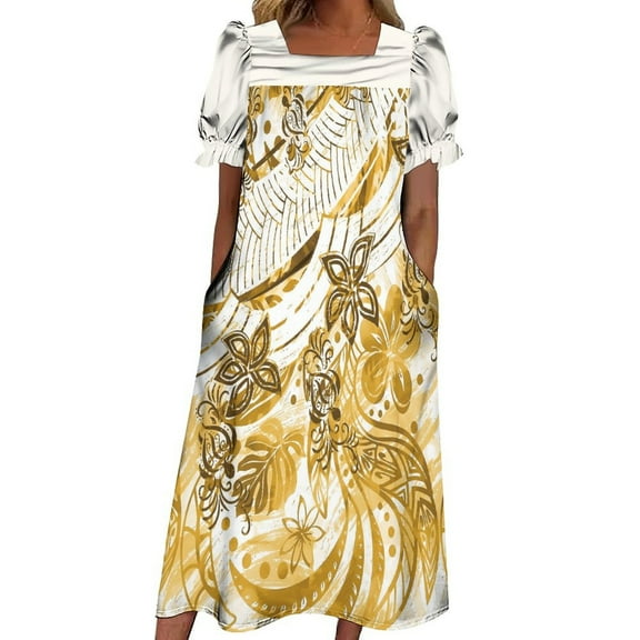Summer custom Polynesian pocket dress loose casual home dress MUMU new design square collar temperament women's dress