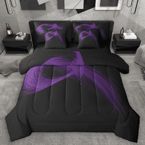 Manfei Purple Black Twin Bedding Sets 7pcs, Modern Abstract Art Bedding Comforter Set, Geometric Line Stripe Sheet Sets, Breathable Home Decor