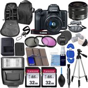 Canon EOS M50 Mirrorless Digital Camera with EF-M 15-45mm Lens Kit (Black) 4K Video with 64gb Memory + Flash +Tripod + Advanced Photo Video Bundle