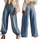 thumbnail image 3 of Pantalones Vaqueros Casuales de Mujer, Holgados, de Tiro Medio y Pierna , con Pliegues Lavados Azul L, 3 of 8