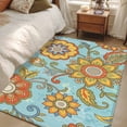 thumbnail image 5 of Turquoise Boho Floral Area Rugs Collection 3'x5', Vintage Abstract Art Ethnic Flowers Non Slip Indoor Rectangle Throw Runner Rug Floor Mat Carpet for Living Room Dining Table Bedroom Nursery, 5 of 9