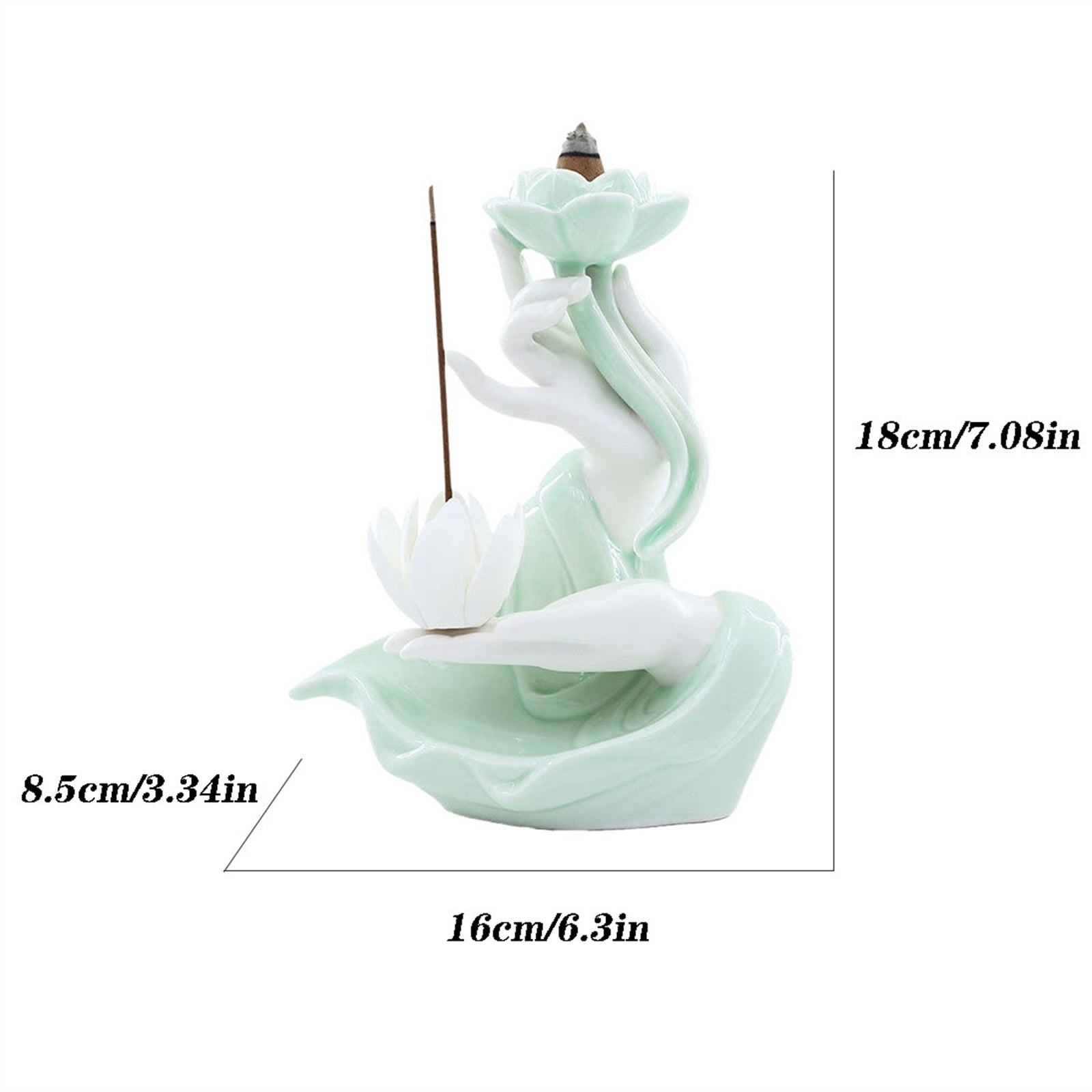 Celadon Reverse Flow Incense Burner Creative Handheld Lotus Shaped Zen Decorative Ornaments Holder