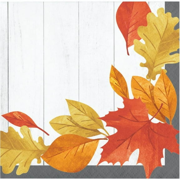 Autumn Falling Leaves Paper Beverage Napkins 16 Per Pack