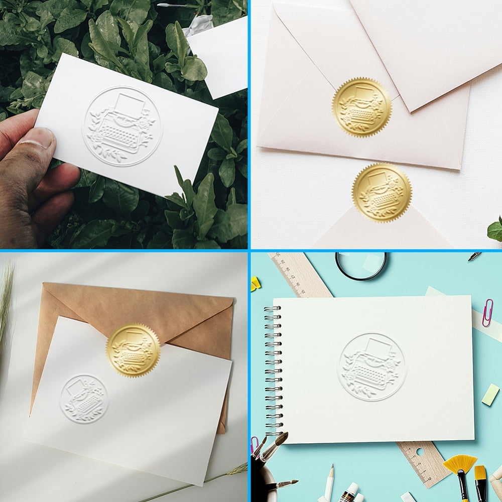 Stainless Steel Seal Embosser Hand-Held Embossing Stamp for Books Envelopes Napkins Golden Typewriter 42mm