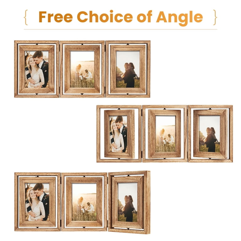 Sfugno Rustic Wood Hinged Folding Triple Photo Frame 4x6 photo 4