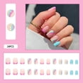 thumbnail image 2 of 24 uñas postizas cortas cuadradas con diseño de arcoíris, con punta francesa y remolinos de colores y brillantes (arcoíris), 2 of 4