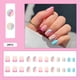 thumbnail image 2 of 24 uñas postizas cortas cuadradas con diseño de arcoíris, con punta francesa y remolinos de colores y brillantes (arcoíris), 2 of 4